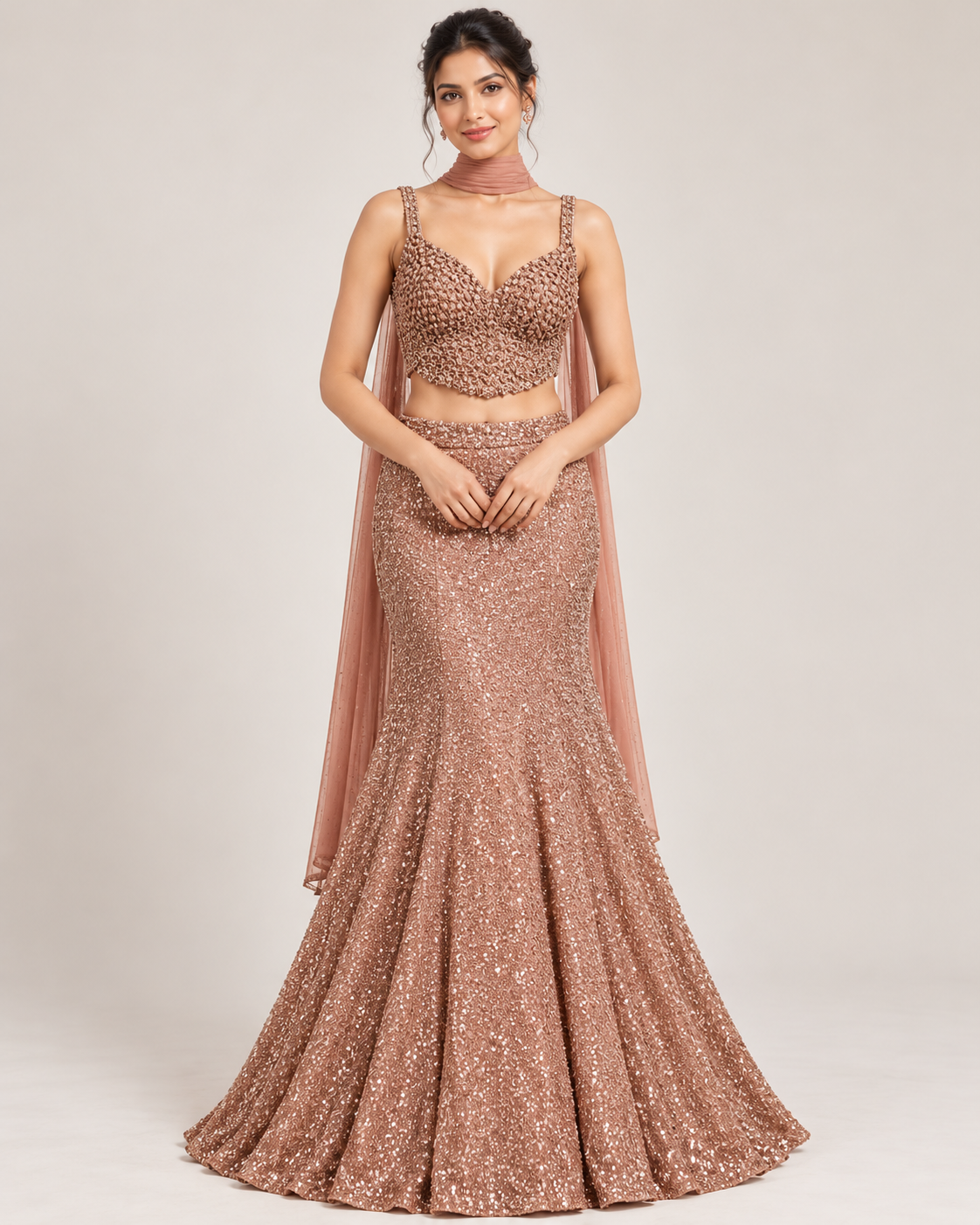 Elegent Dusty Rose Fishcut Lehenga