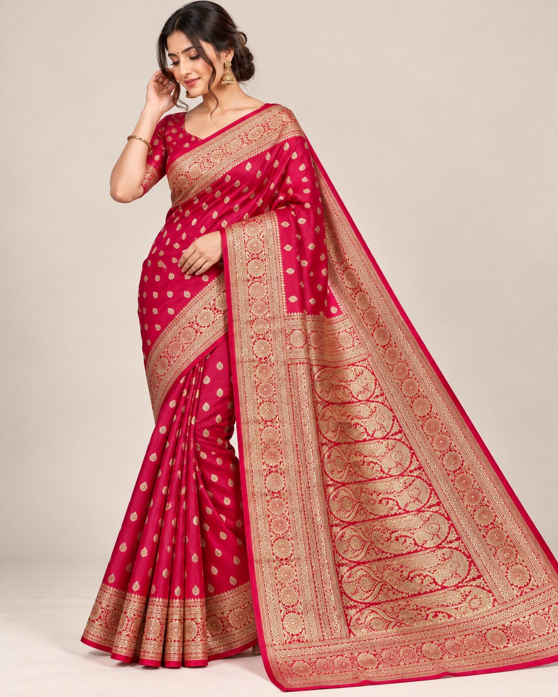 Rani Pink Silk Banarasi Saree