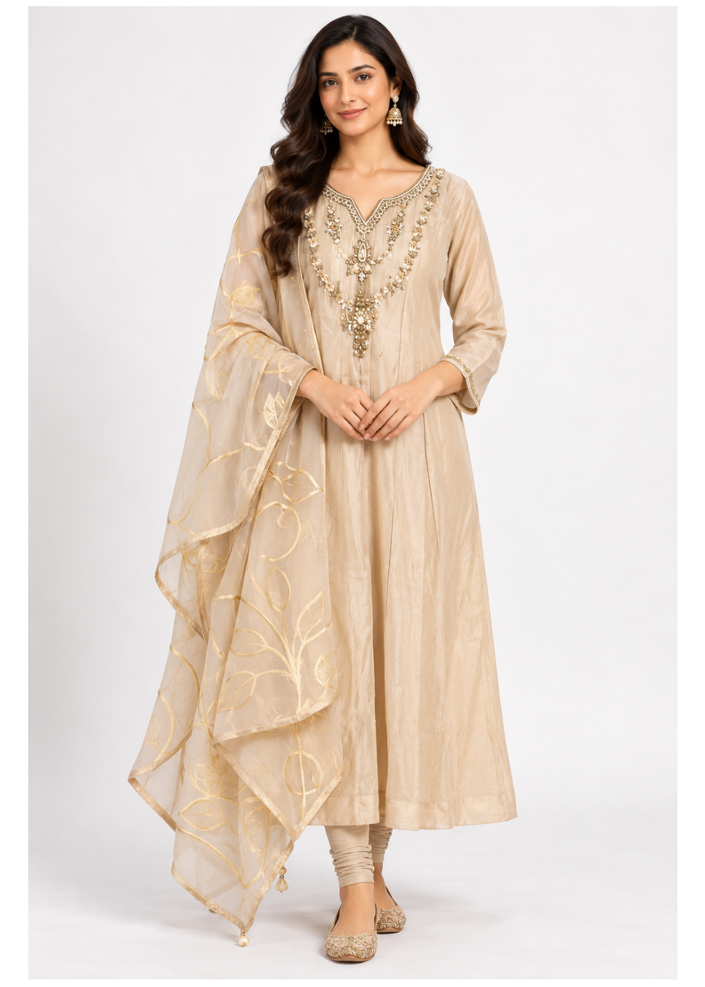 Champagne Gold Embroidered Anarkali Suit Set