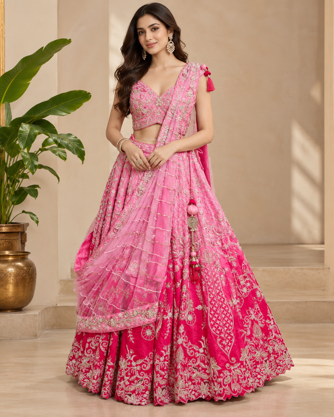 Fuchsia Pink Embroidered Lehenga Set Main image
