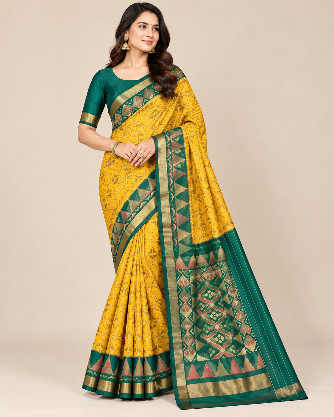 Mustard Yellow Patola Silk Woven Saree Main image