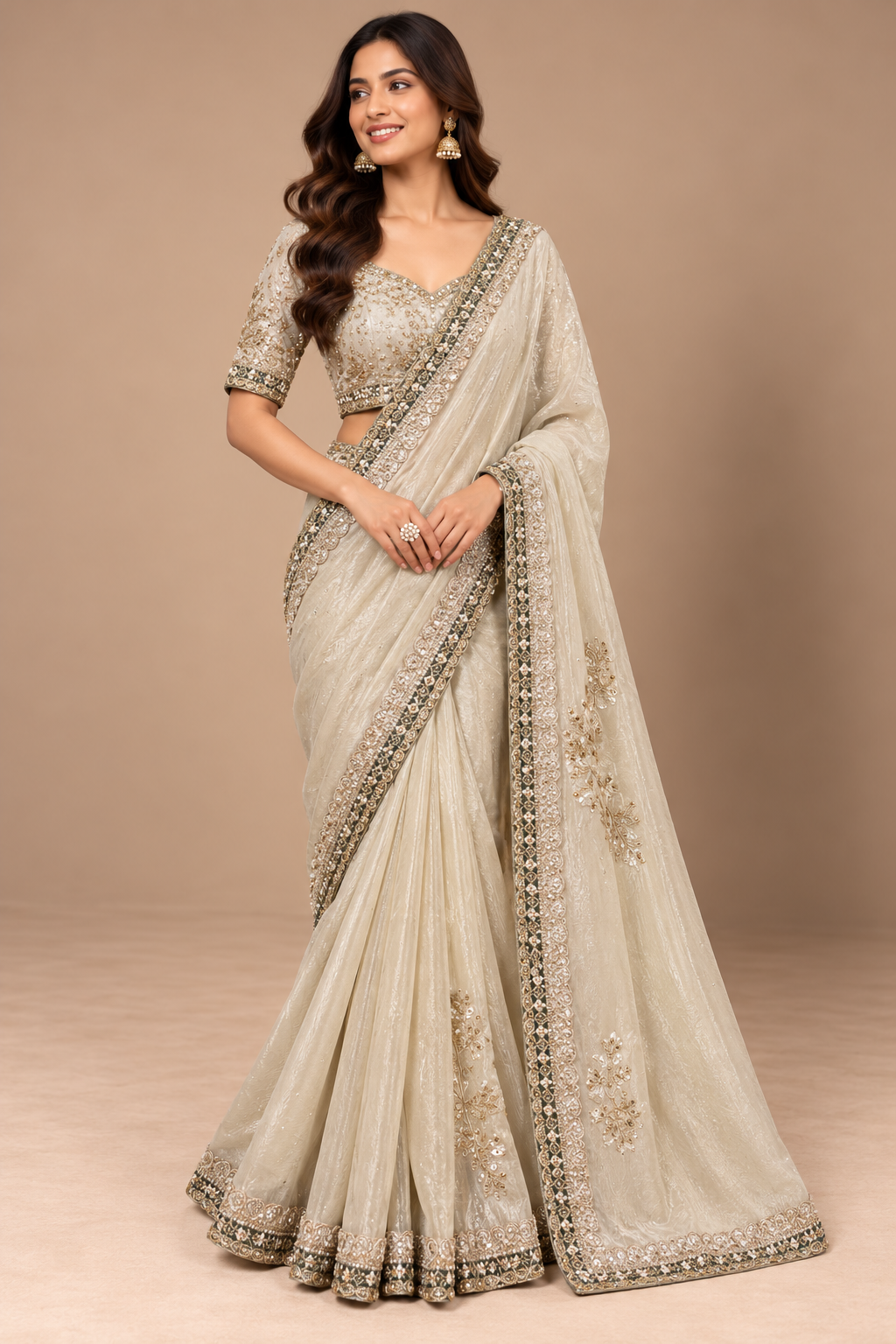 Champagne Gold Embellished Saree Main image
