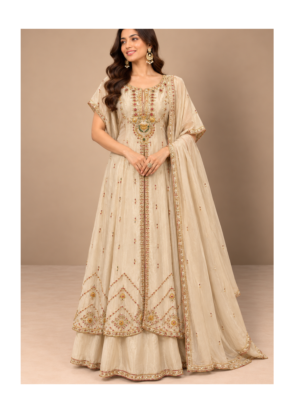 Ivory Embroidered Designer Anarkali Suit Set