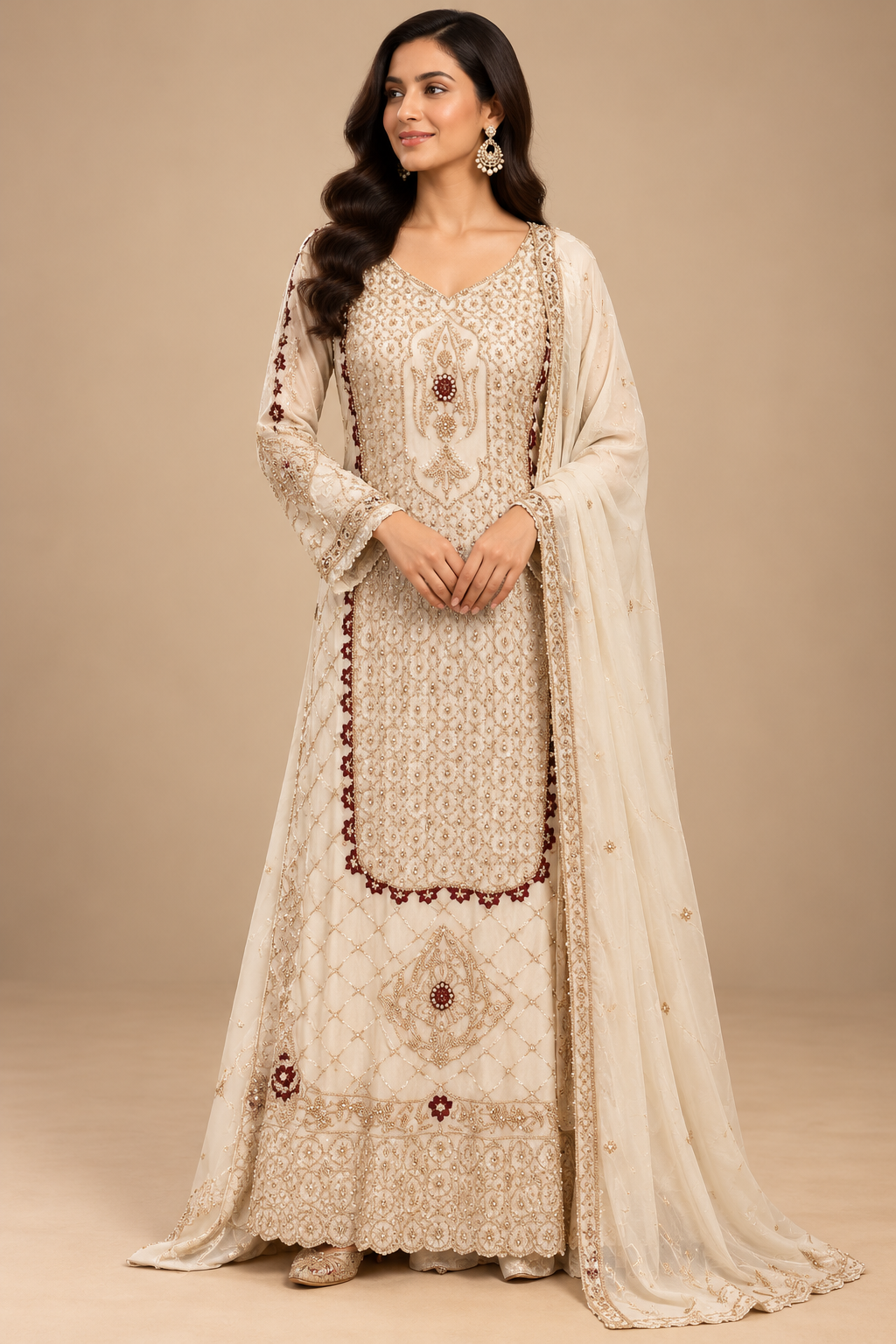 Ivory Gold Embroidered Designer Suit Set