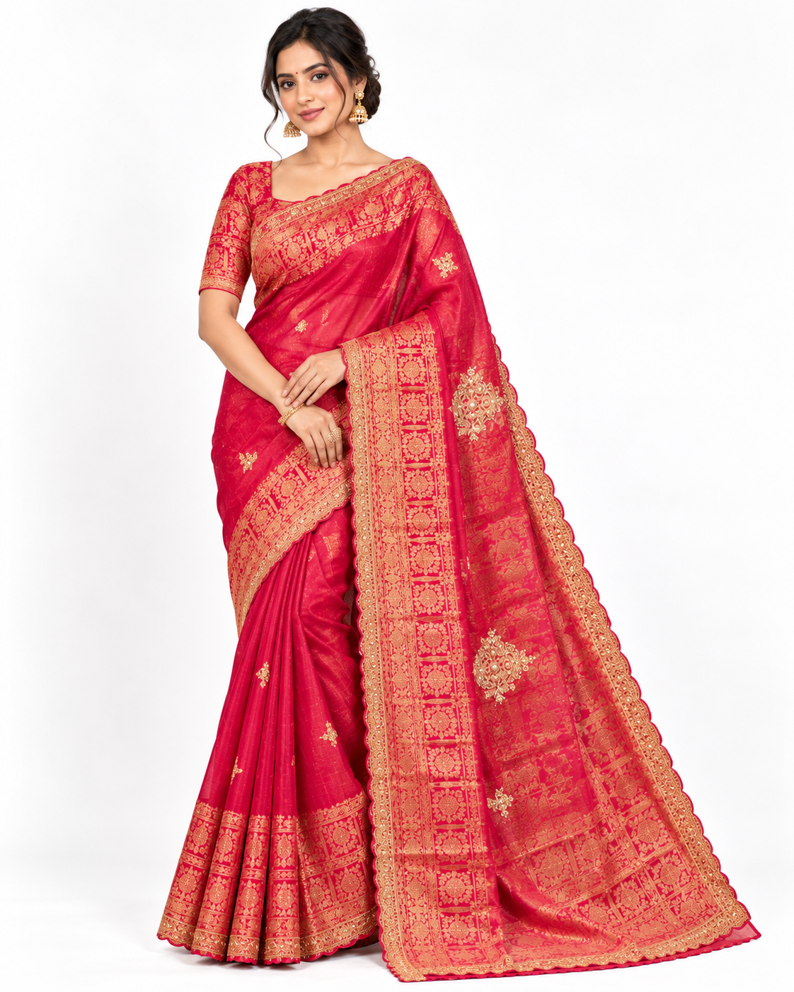 Magenta Banarasi Silk Saree with Scalloped Zari Main image