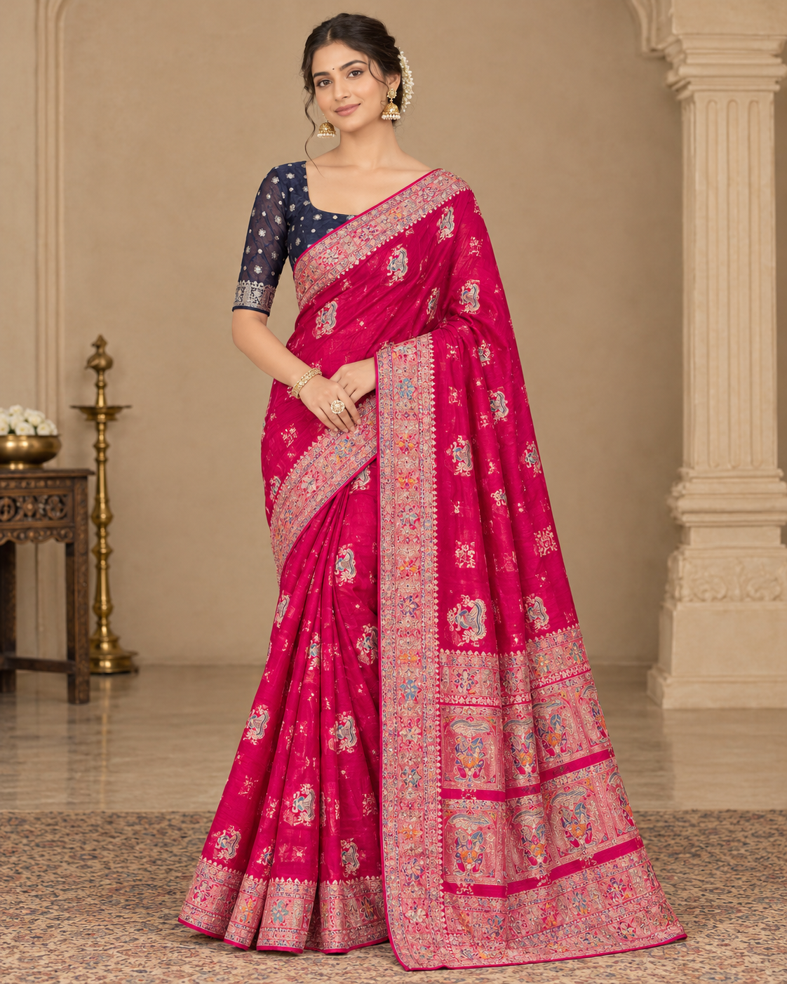 Rani Pink Paithani Meenakari Silk Saree Main image