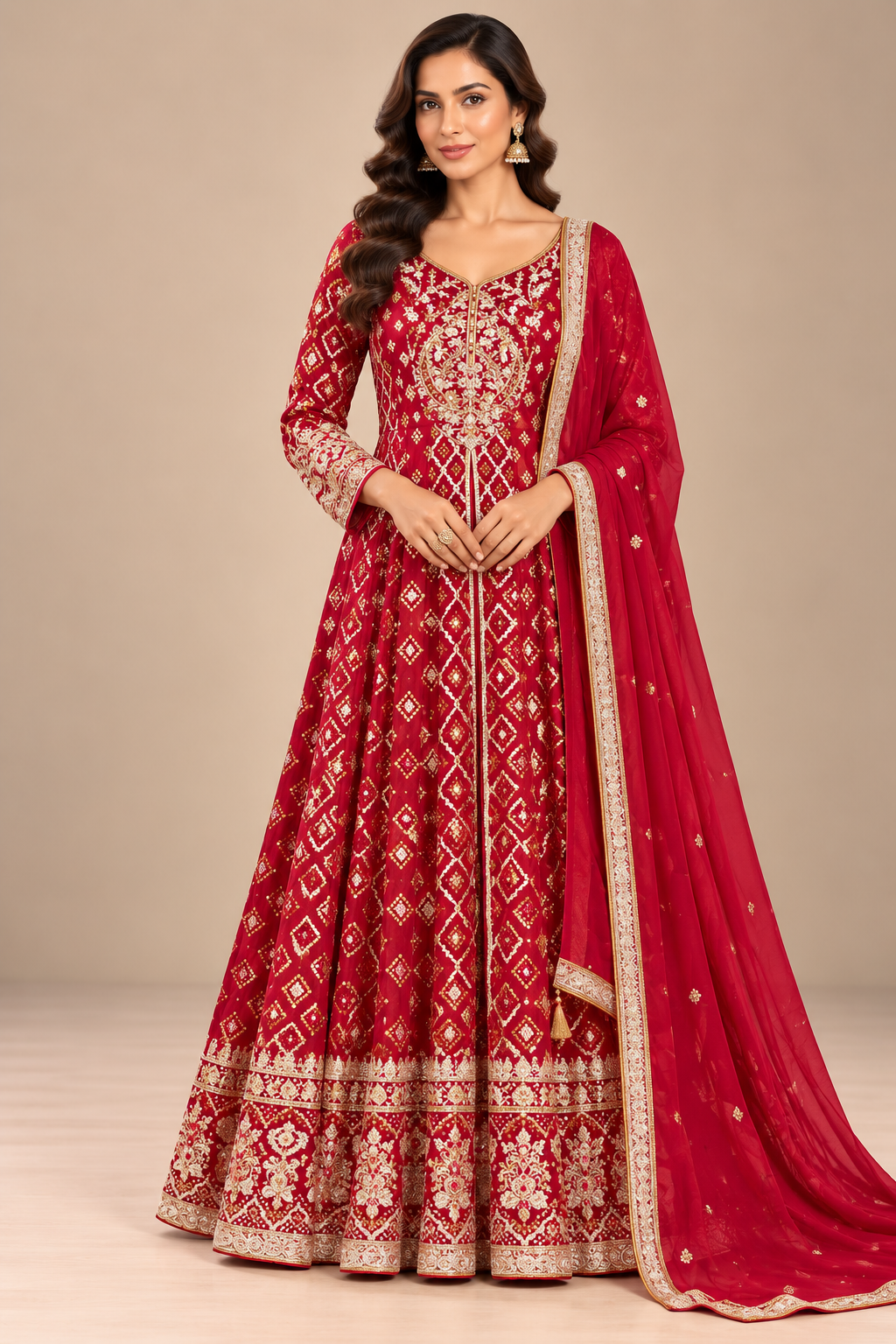 Regal Maroon Embroidered Georgette Anarkali Set Main image