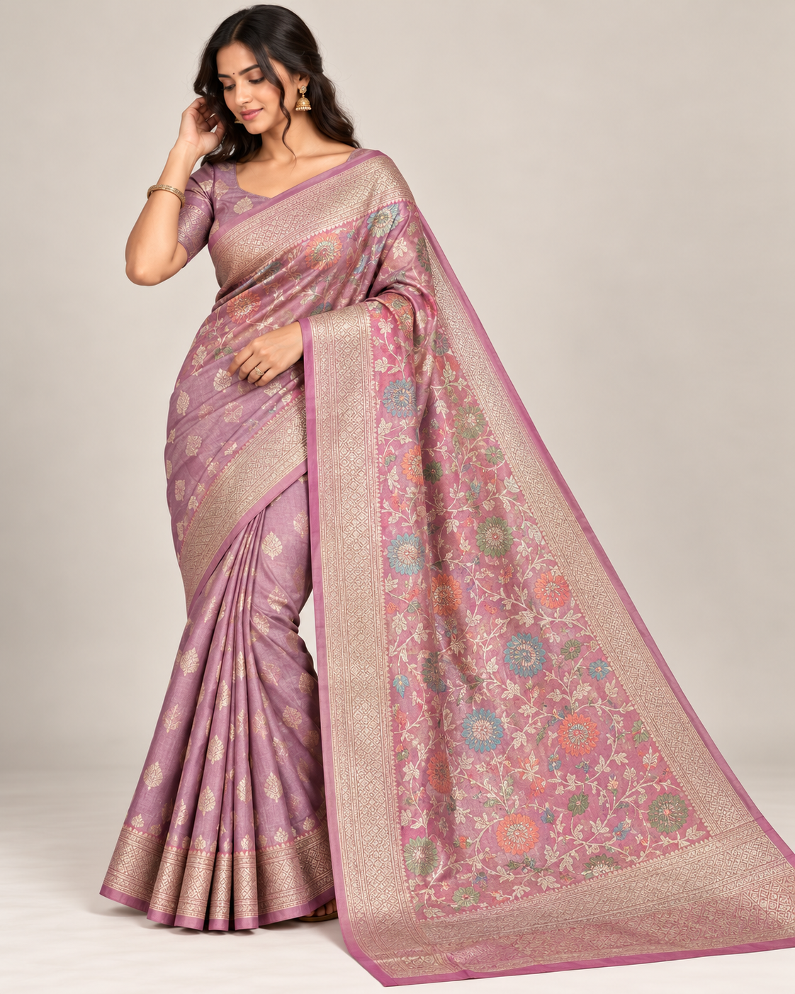 Dusty Rose Silk Banarasi Saree
