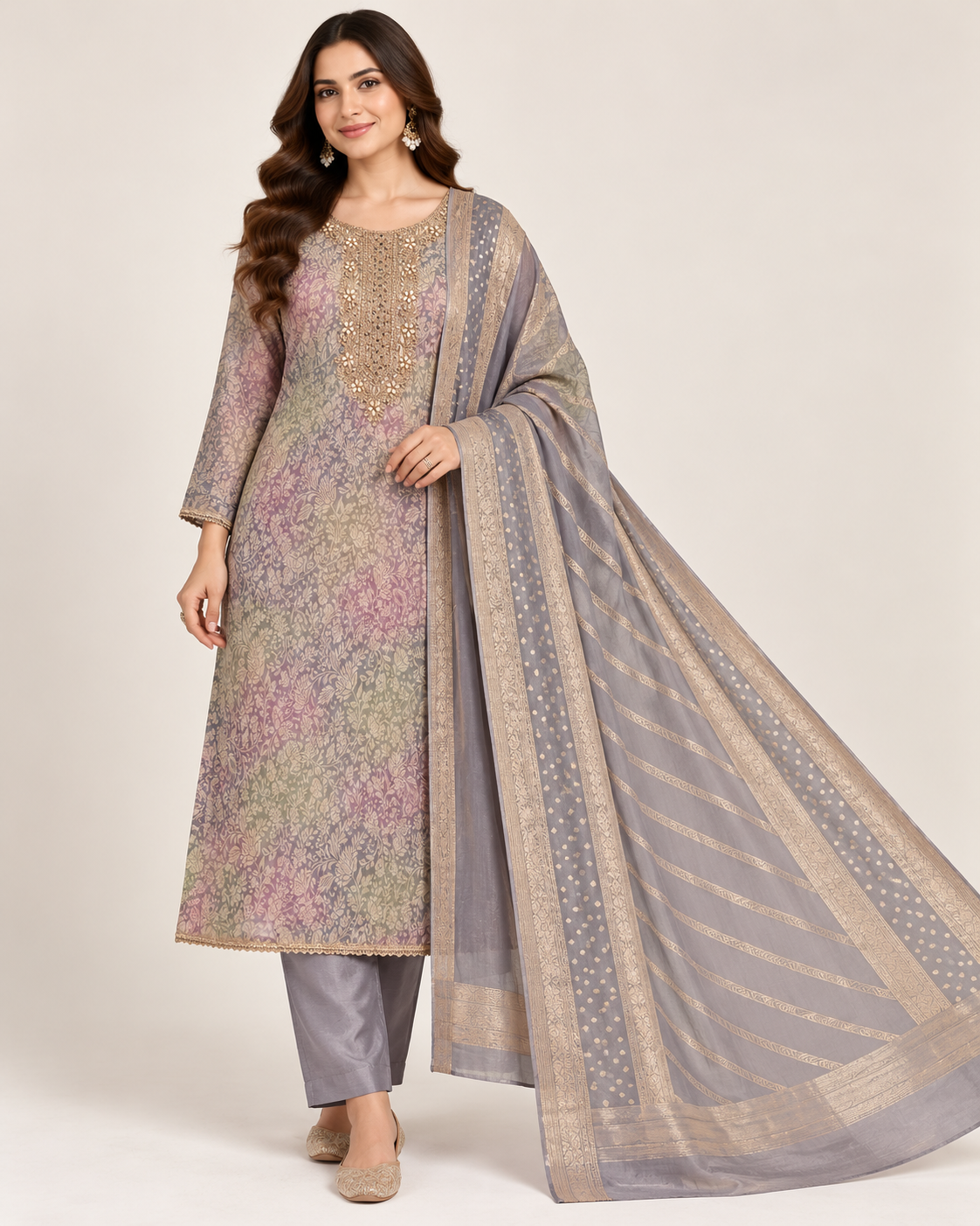 Pastel Lavender Floral Printed Suit Set