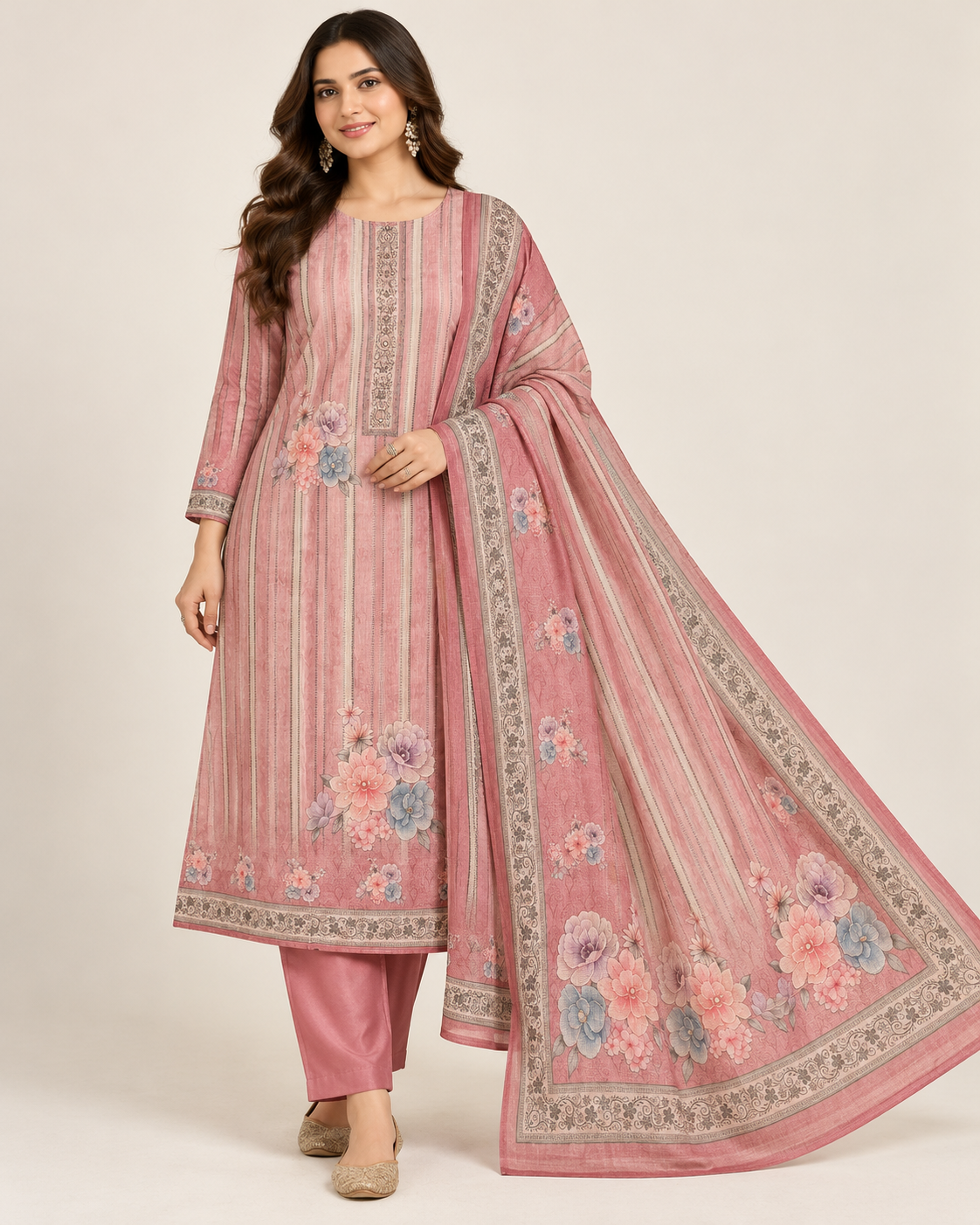 Dusty Pink Floral Printed Suit Set
