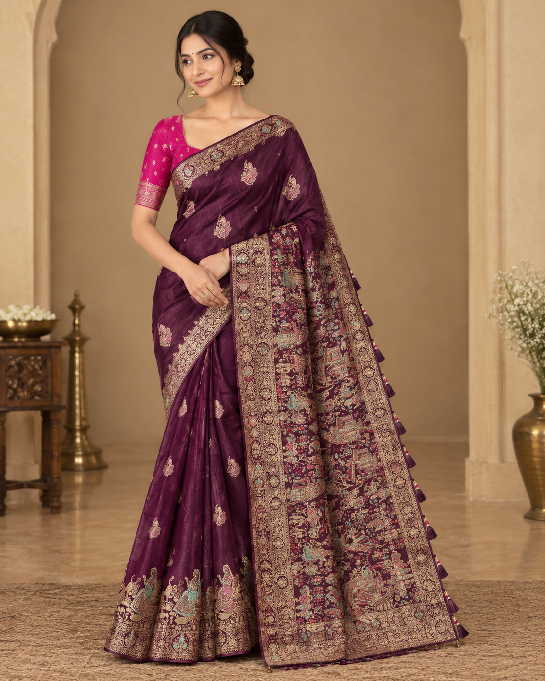 Deep Plum Meenakari Paithani Silk Saree