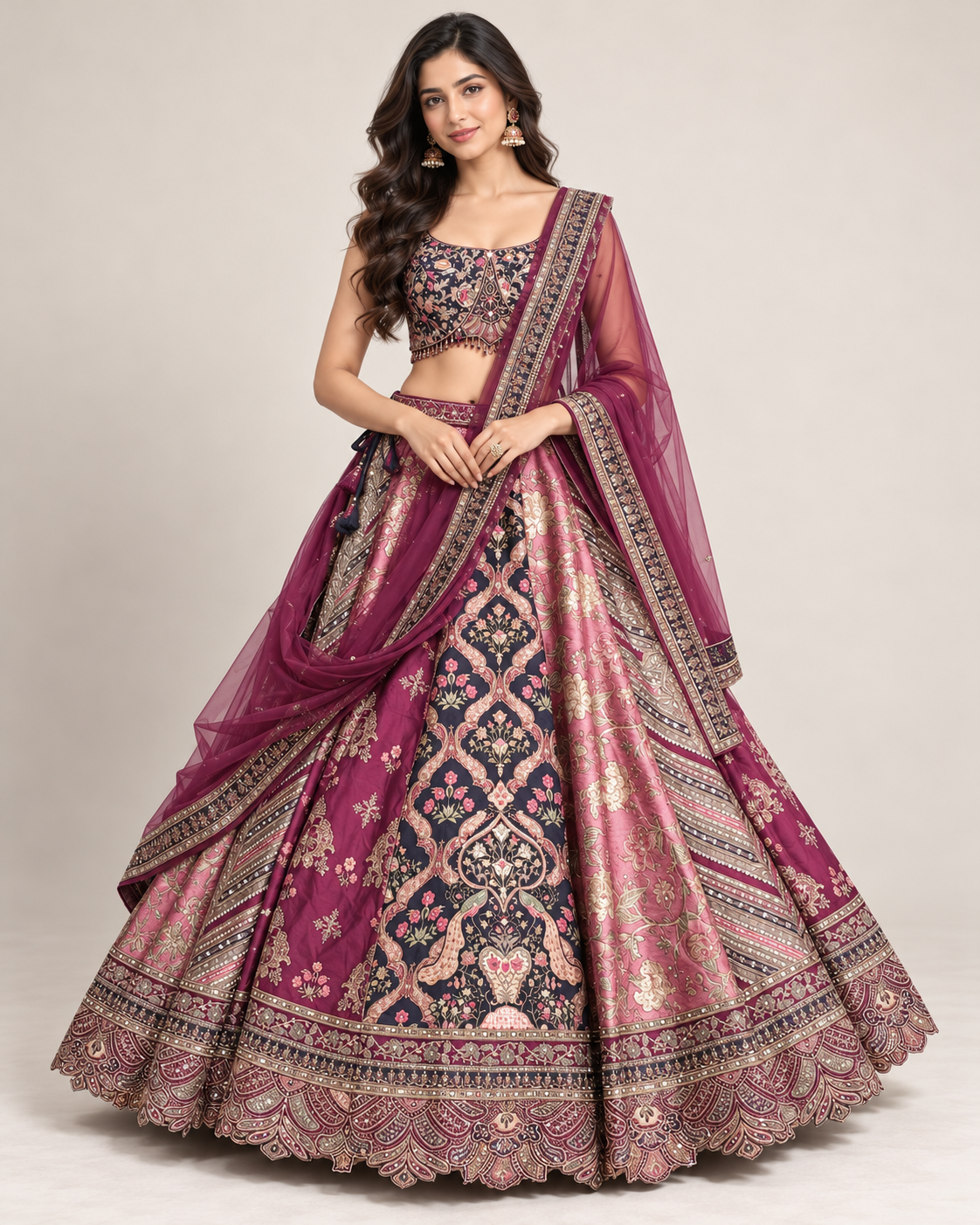 Royal Plum Pink Embroidered Designer Lehenga Main image