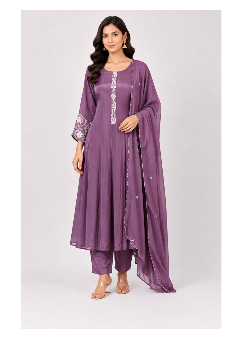 Purple Anarkali Suit with Embroidered Dupatta