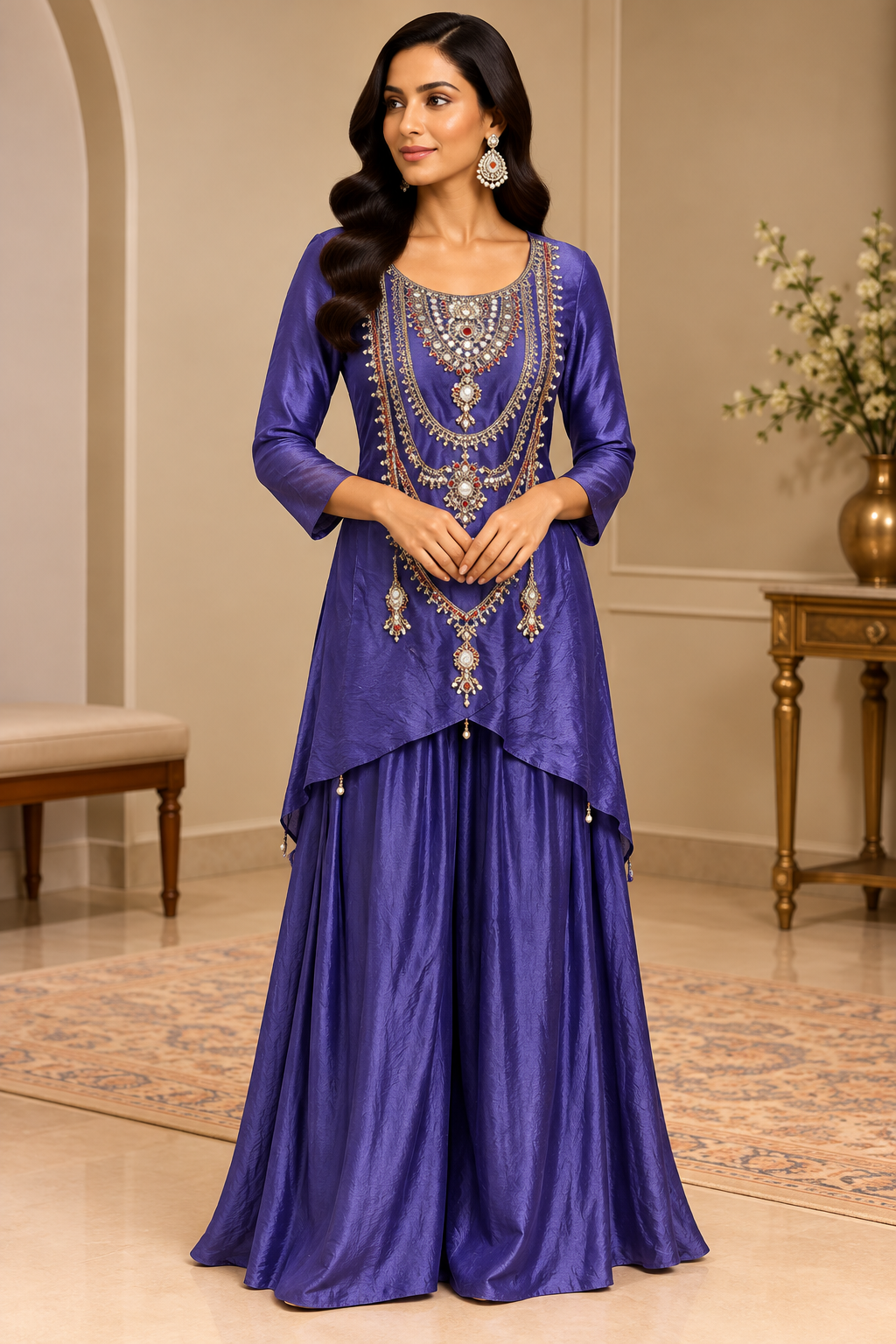 Royal Purple Embroidered Designer Sharara Set
