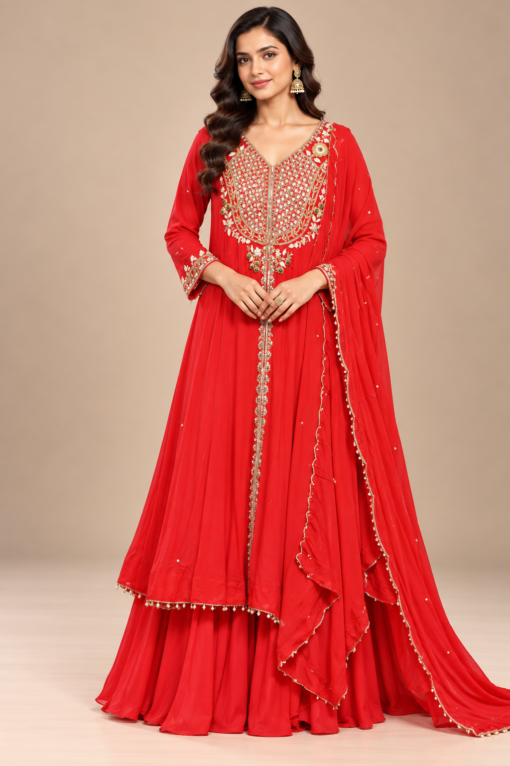 Bridal Red Heavy Embroidered Anarkali Set Main image