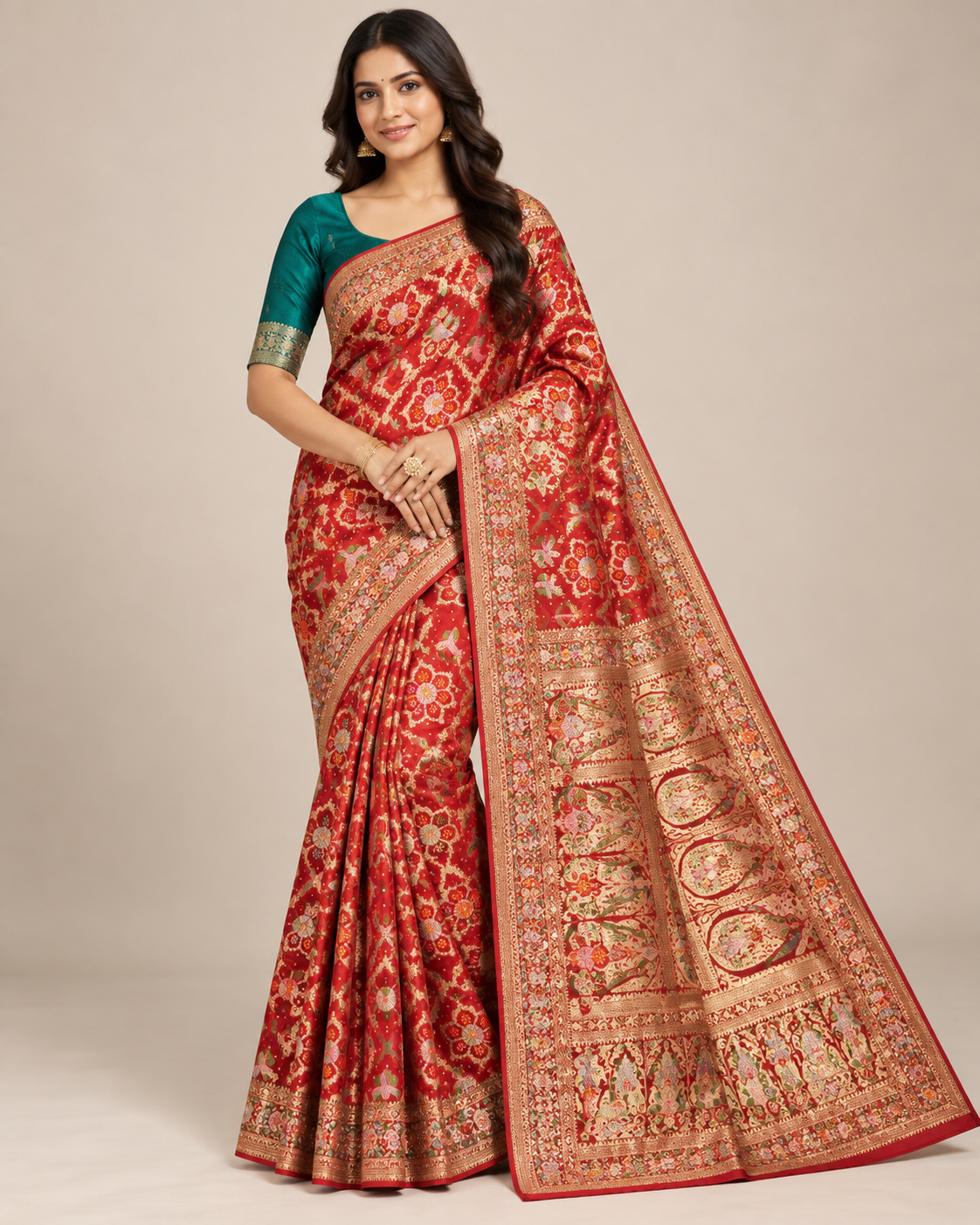 Red Soft Silk Saree with Floral Woven Design Main image