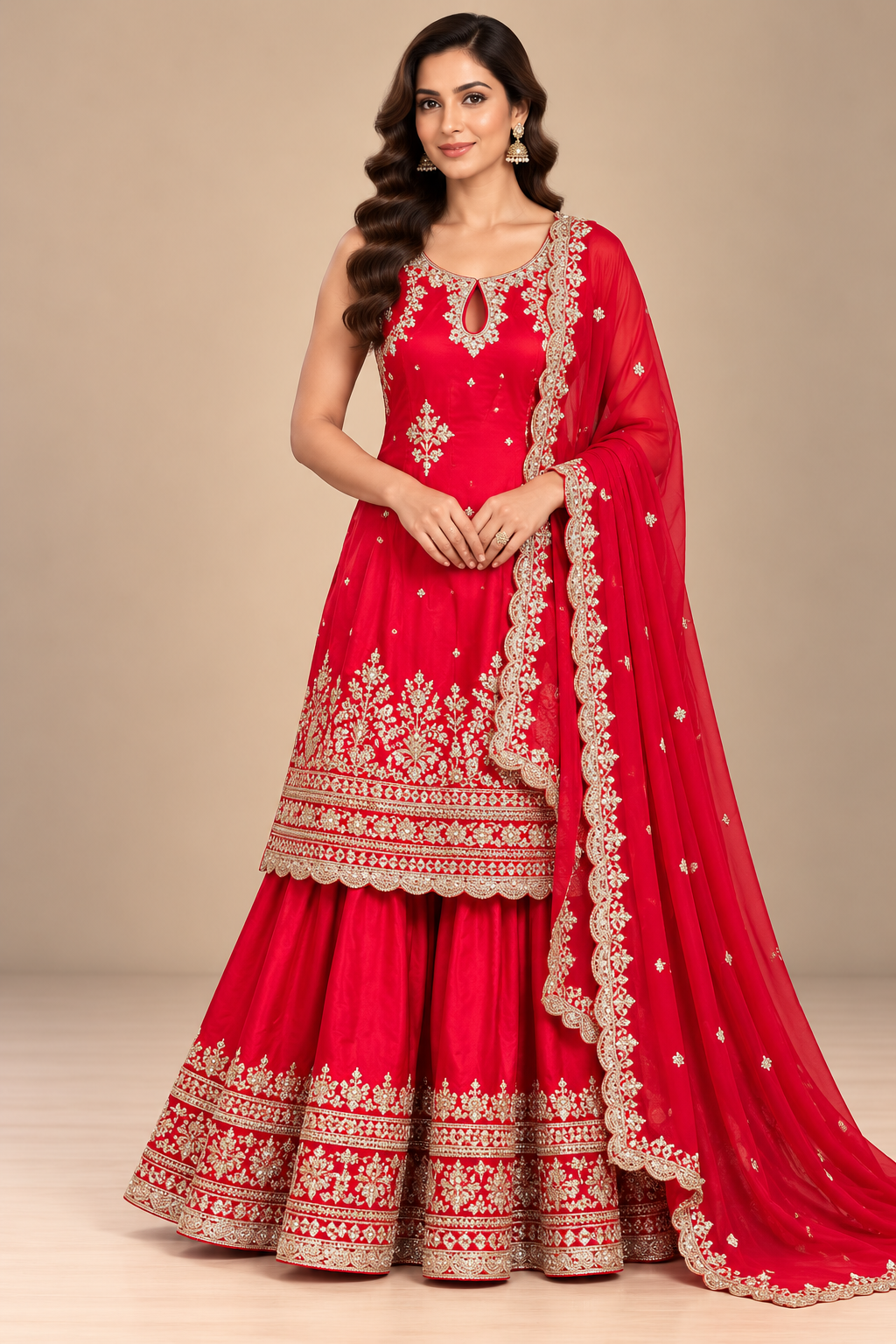Radiant Crimson Red Embroidered Sharara Set Main image