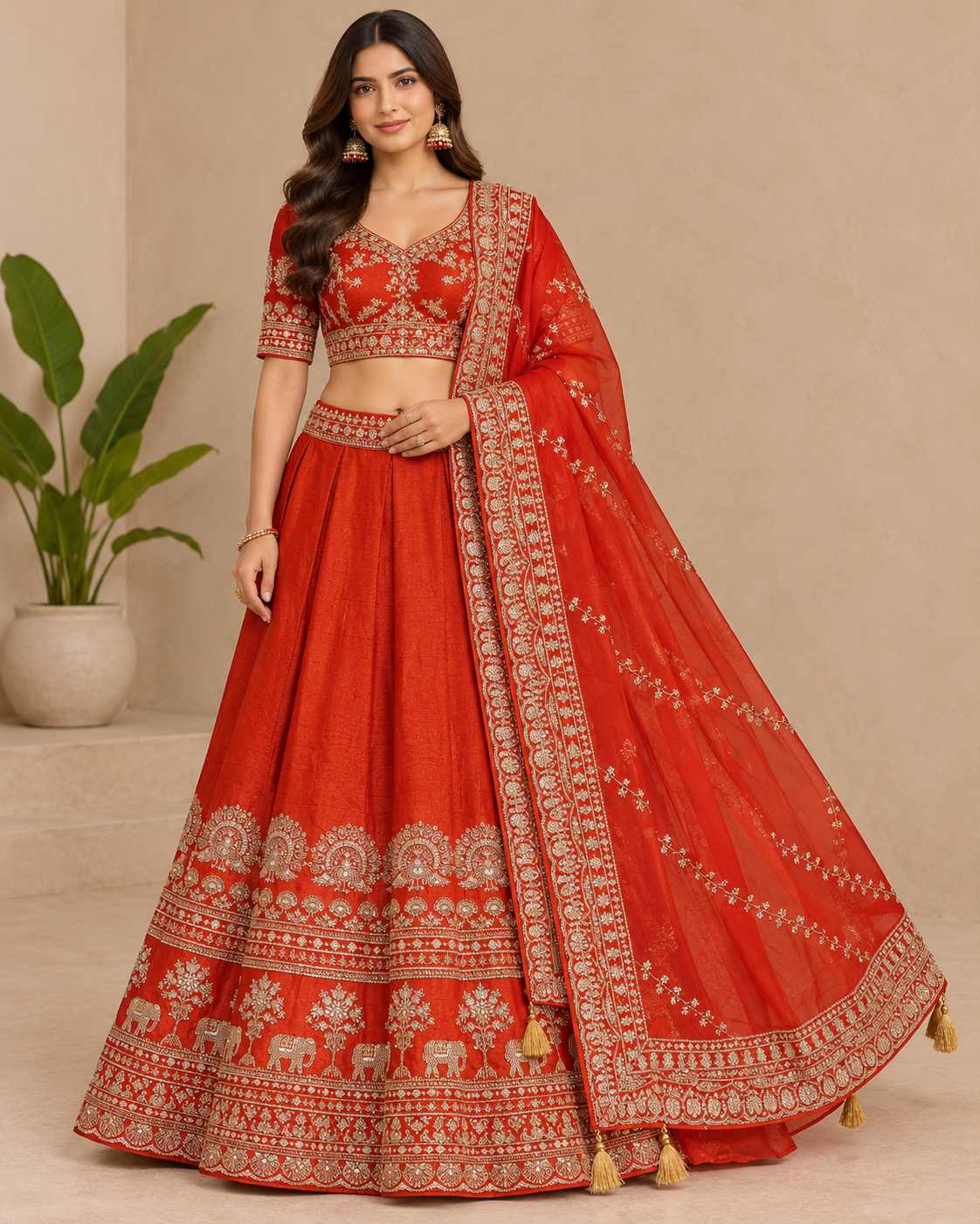 Red Embroidered Bridal Lehenga Set