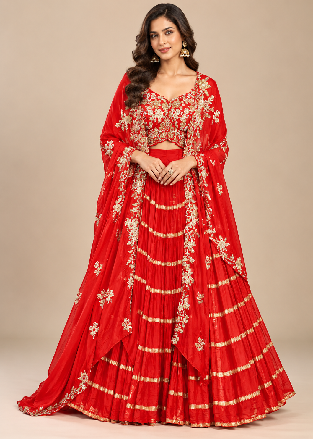 Bridal Red Hand-Embroidered Lehenga Set Main image