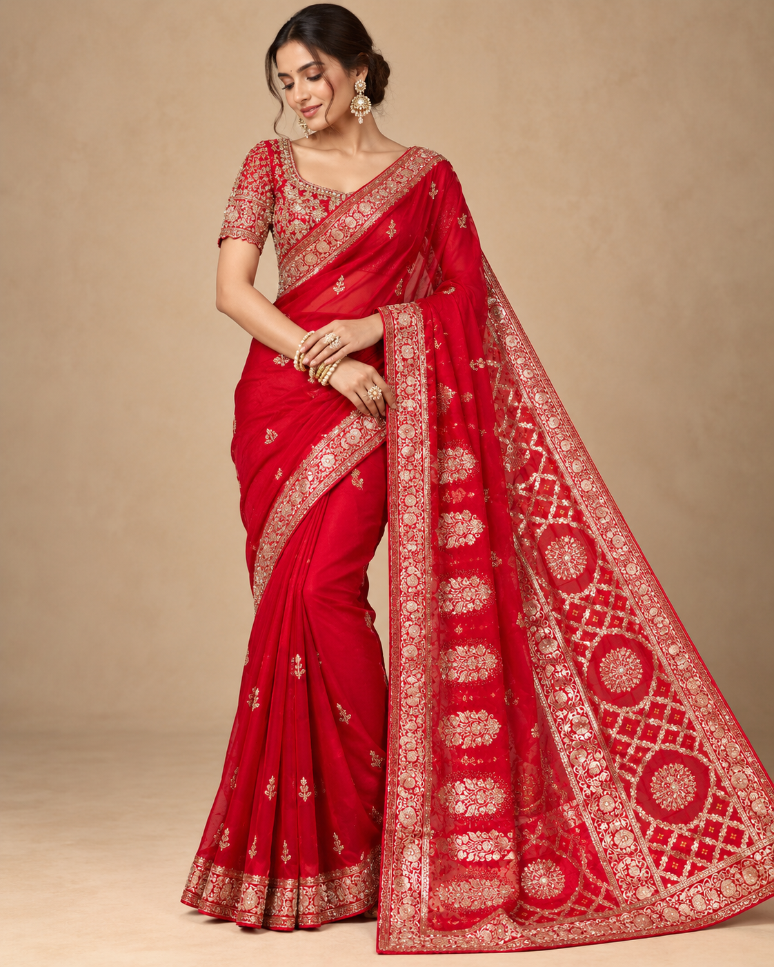Red Soft Saree with Rich Traditional Border