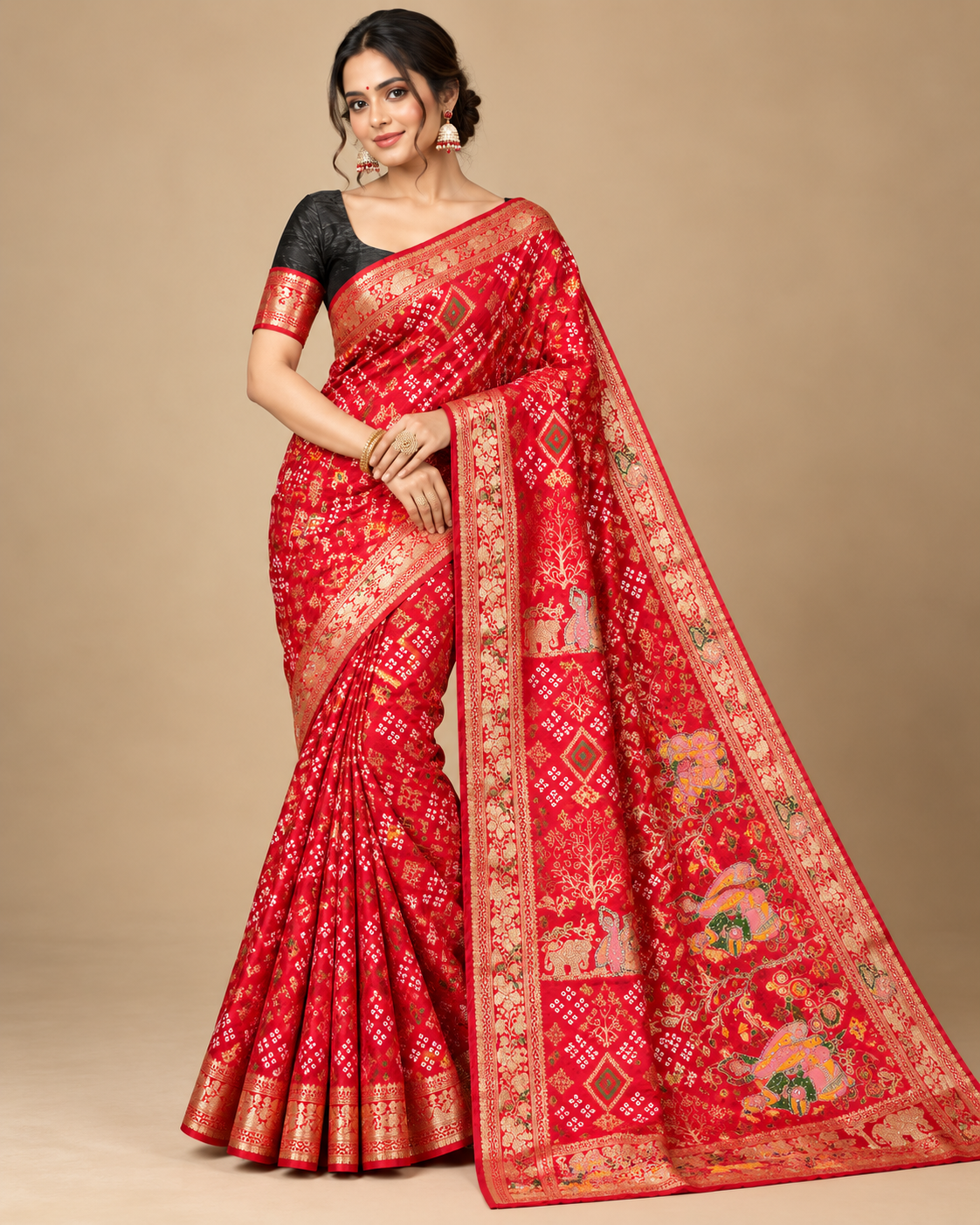 Red Soft Saree with Traditional Pallu Main image