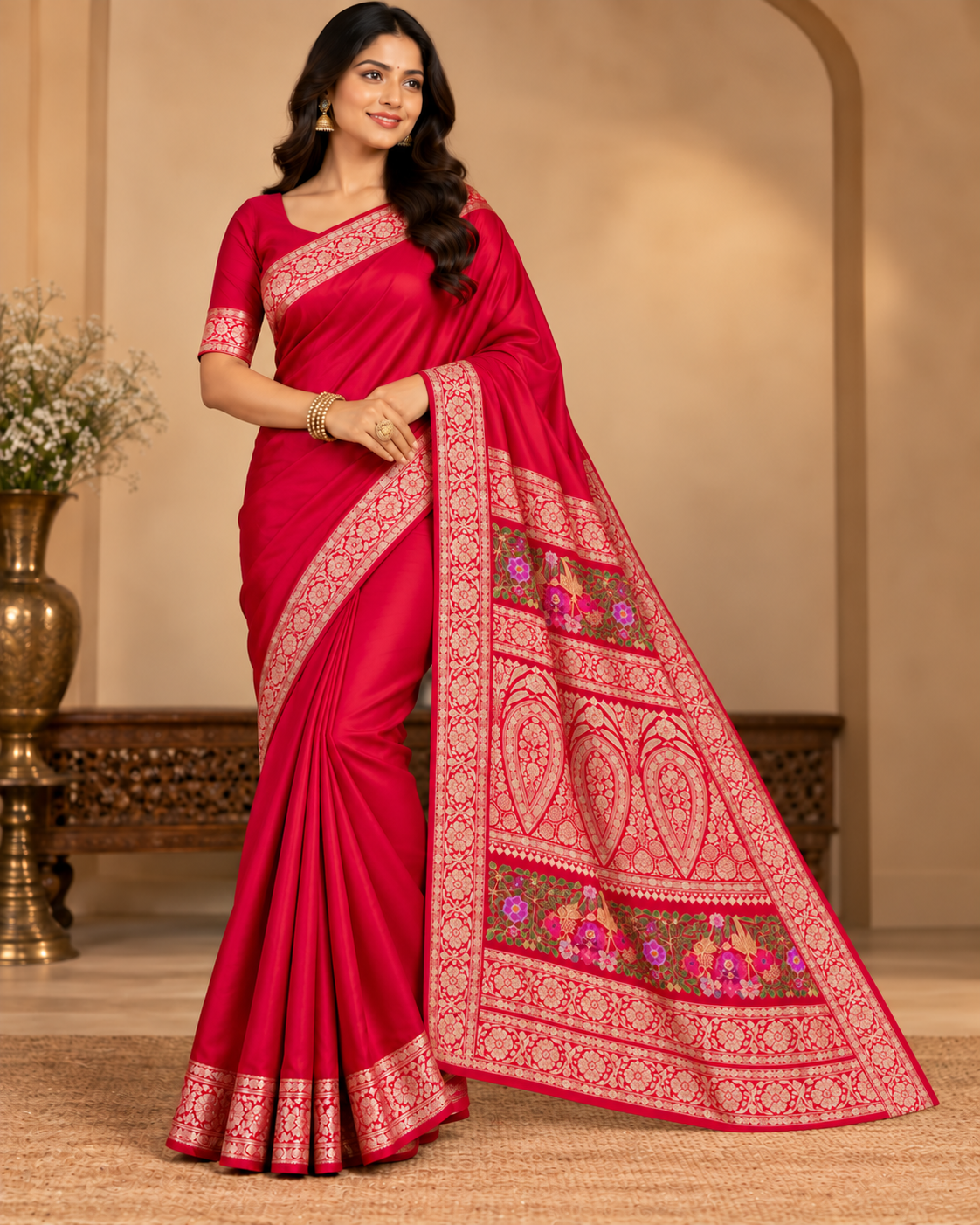 Crimson Red Paisley Zari Woven Saree Main image