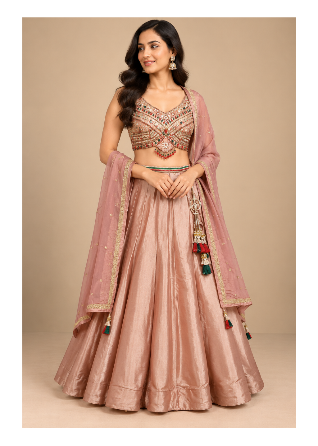 Rose Gold Embroidered Designer Lehenga Set