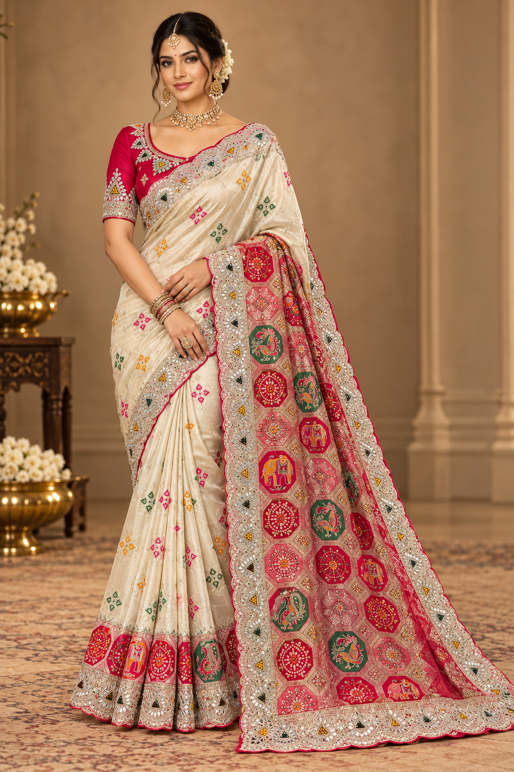Fuchsia and Gold Patola Silk Saree