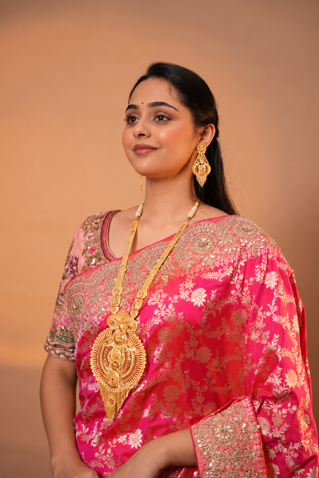 Rani Pink Silk Saree with Rich Embroidered Border