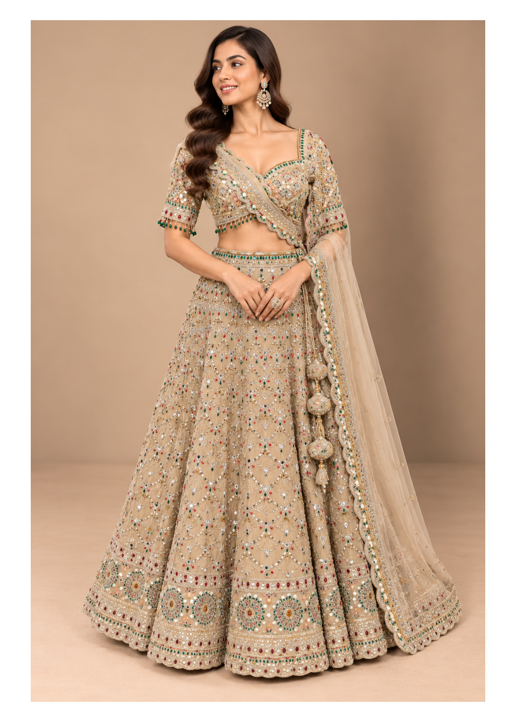 Champagne Gold Embroidered Designer Bridal Lehenga