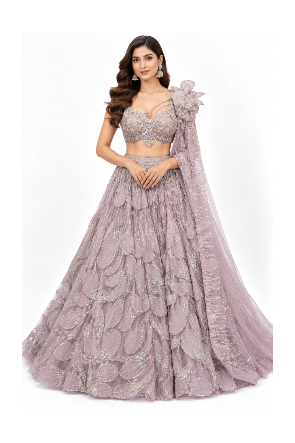 Lilac Floral Embellished Bridal Lehenga Set Main image