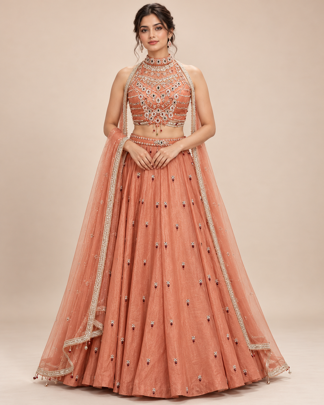 Elegant Peach Embellished Designer Lehenga Set Main image