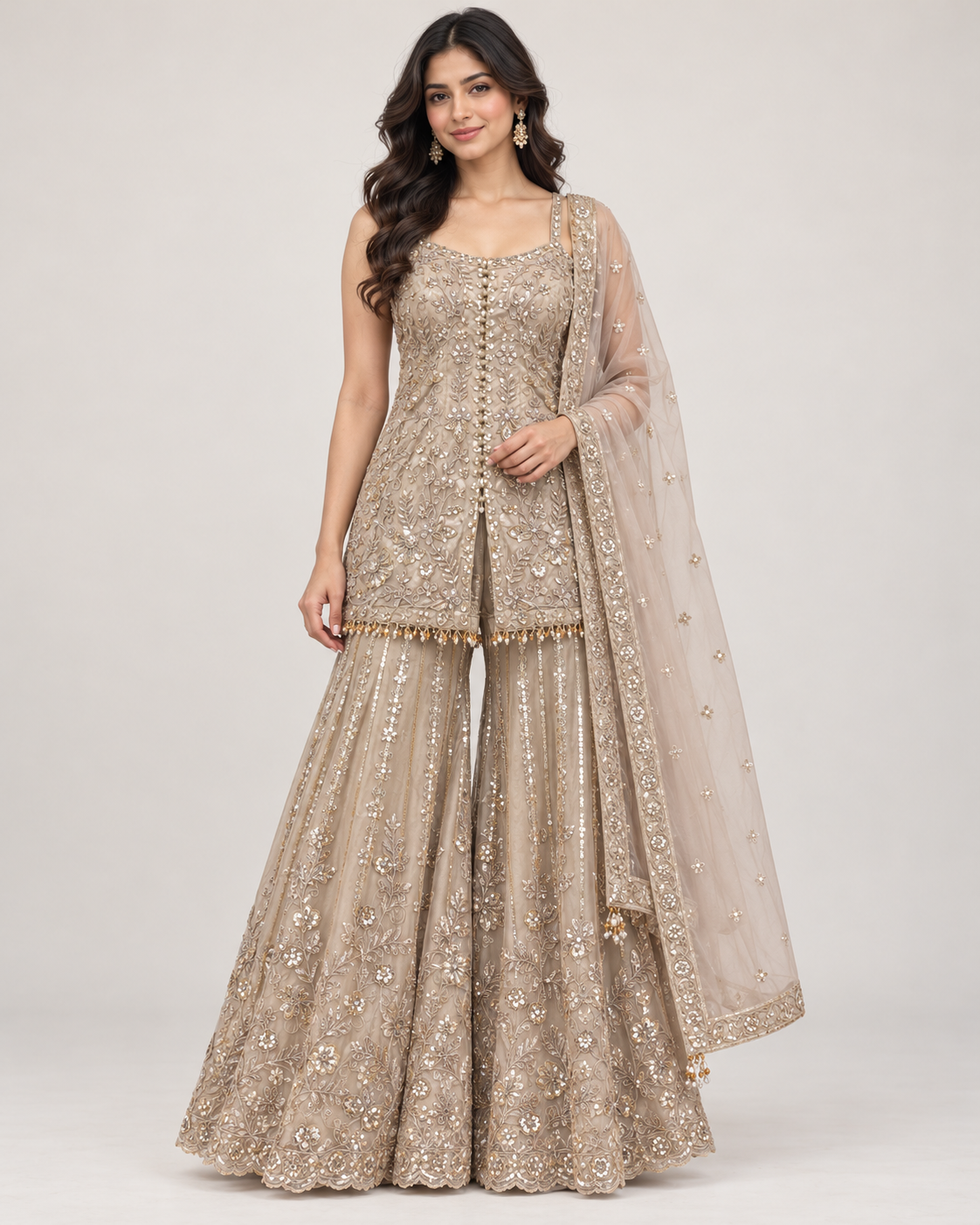 Champagne Embellished Sharara Set