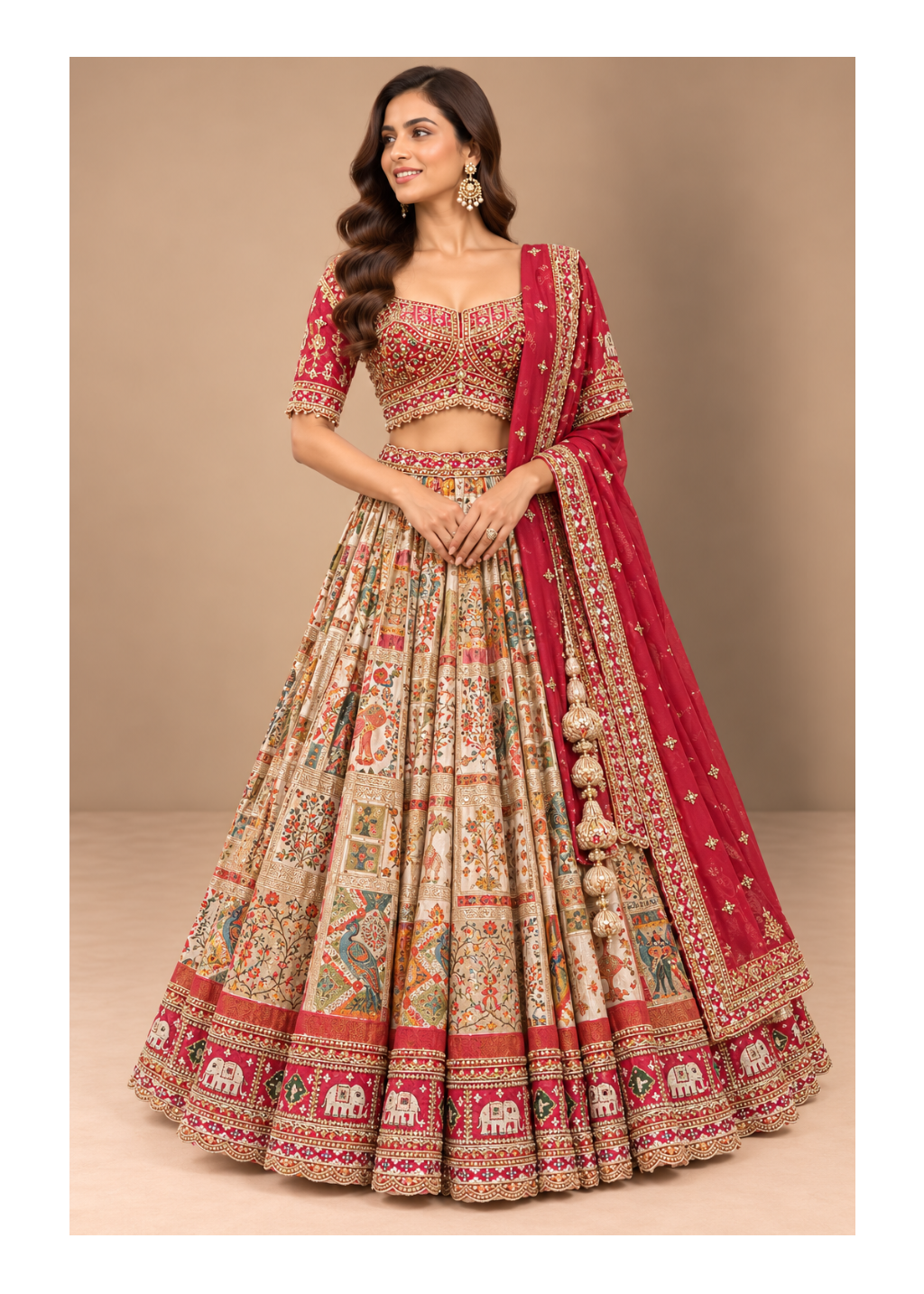 Red Traditional Printed Designer Bridal Lehenga Main image