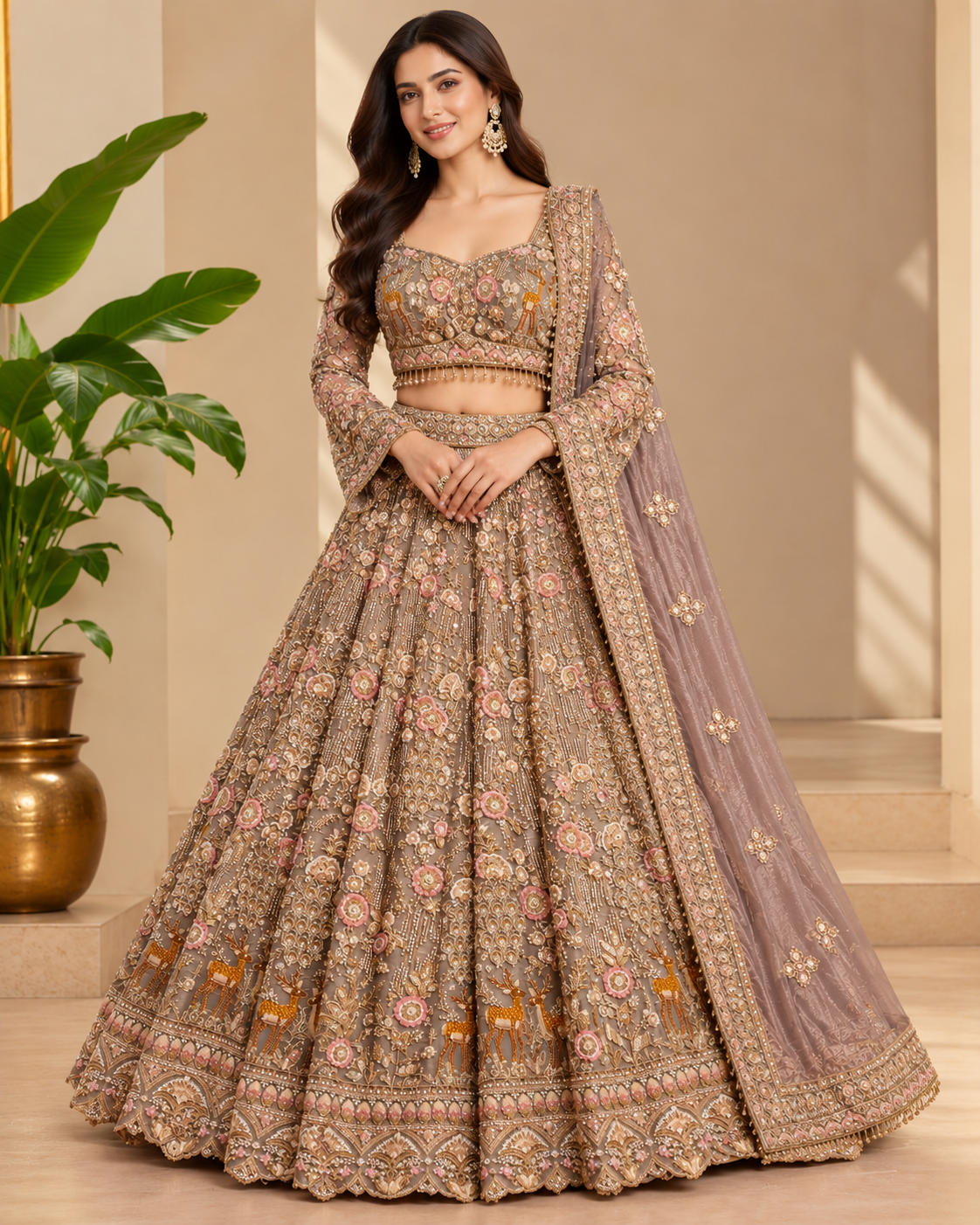 Mauve Embroidered Bridal Lehenga Set