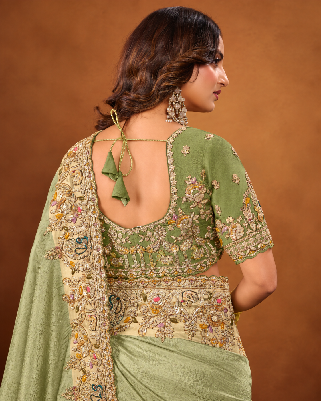 Sage Green Saree with Ornate Paisley Border