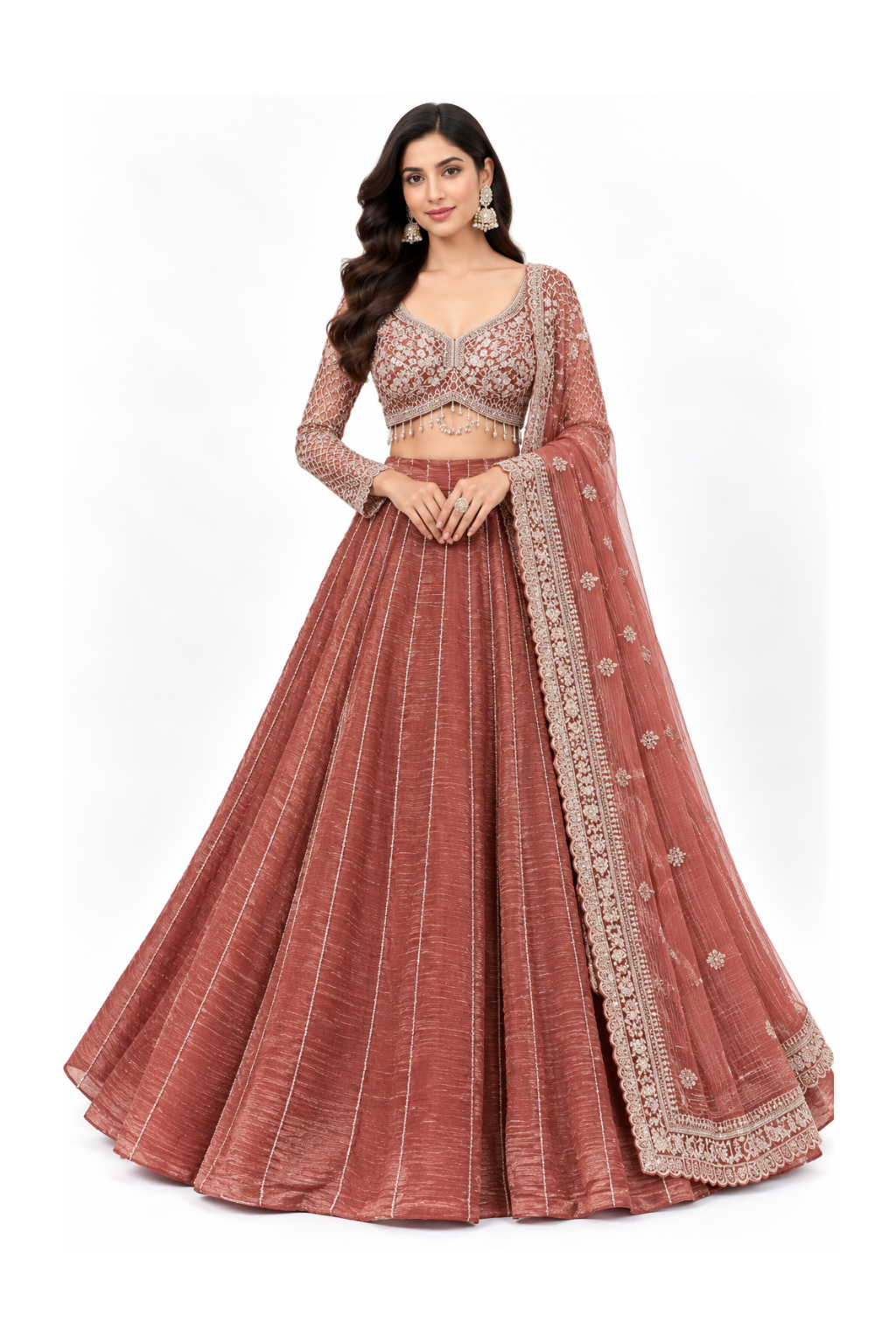 Terracotta Embroidered Lehenga with Beaded Blouse Main image