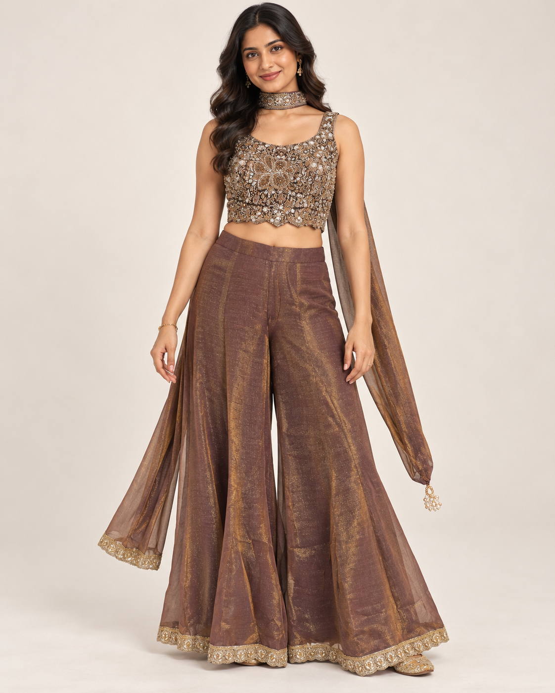 Plum Embellished Sharara Set