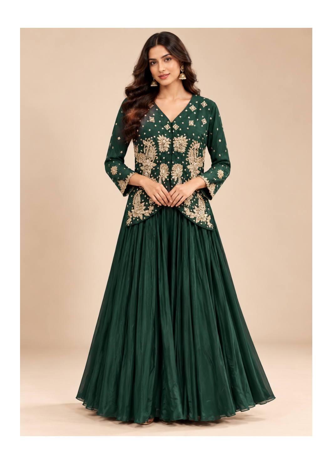 Elegant Emerald Green Embroidered Lehenga Set