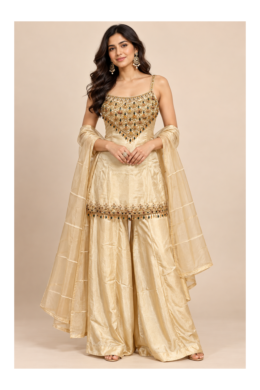 Metallic Gold Embroidered Sharara Suit Set