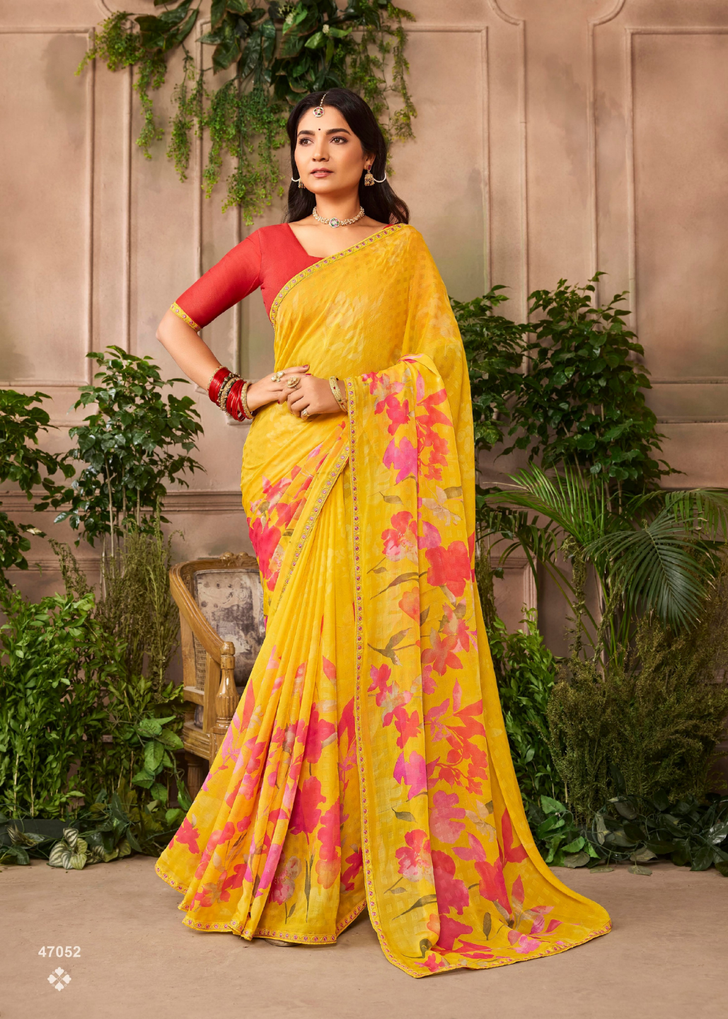 Radiant Yellow Floral Printed Saree Main image