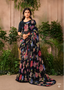 Elegant Black Floral Chiffon Saree