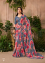 Blue & Pink Floral Chiffon Saree