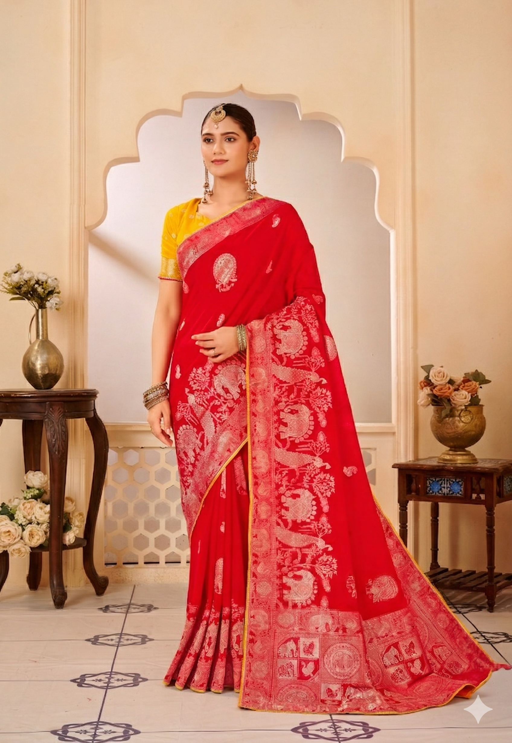 Vibrant Red Banarasi Silk Saree