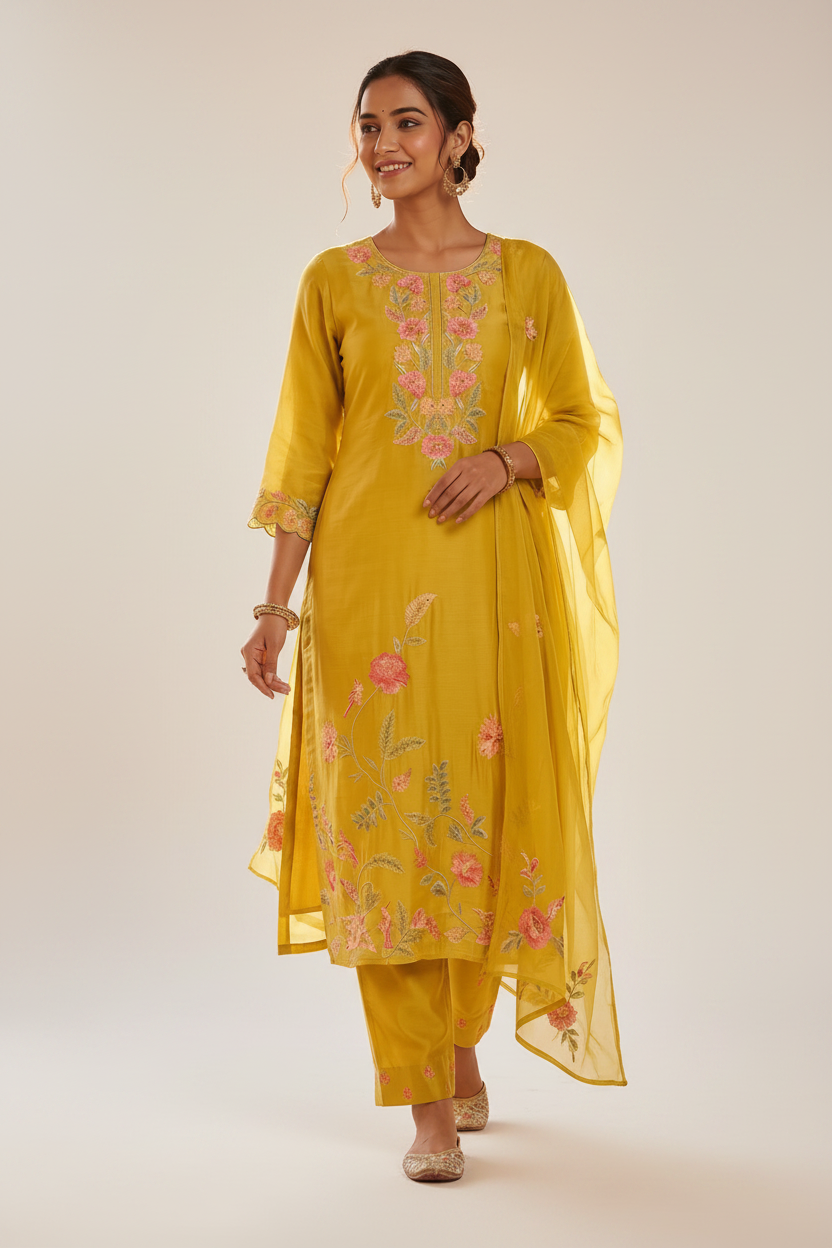 Pastel Floral Embroidery Kurta Set