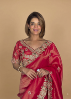 Heavy Embroidered Crimson Red Saree