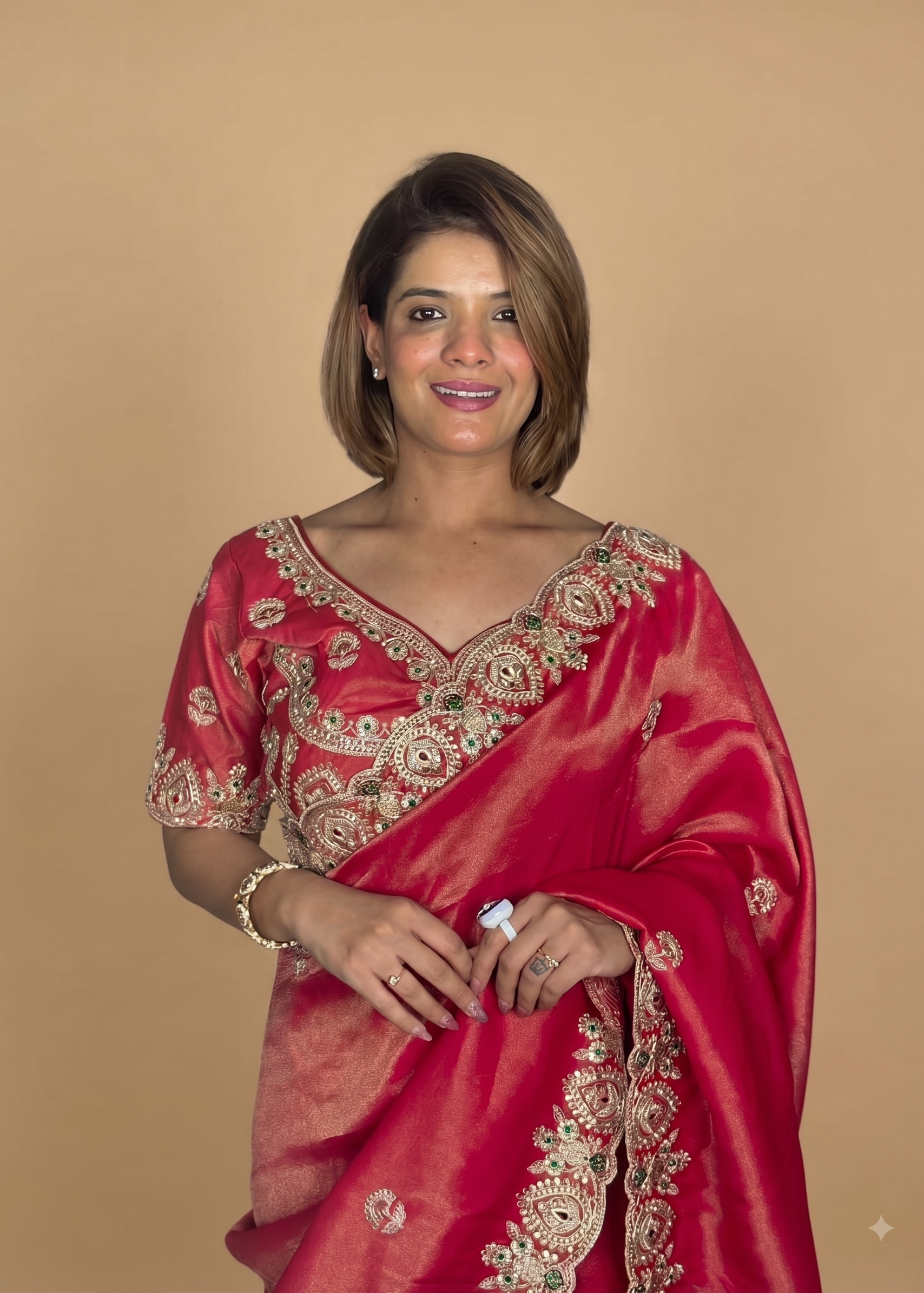 Heavy Embroidered Crimson Red Saree