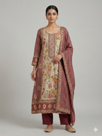 buy Buy Floral Silk Kalamkari & Bandhani Fusion Suit in Maroon Tones