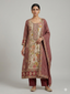 buy Buy Floral Silk Kalamkari & Bandhani Fusion Suit in Maroon Tones