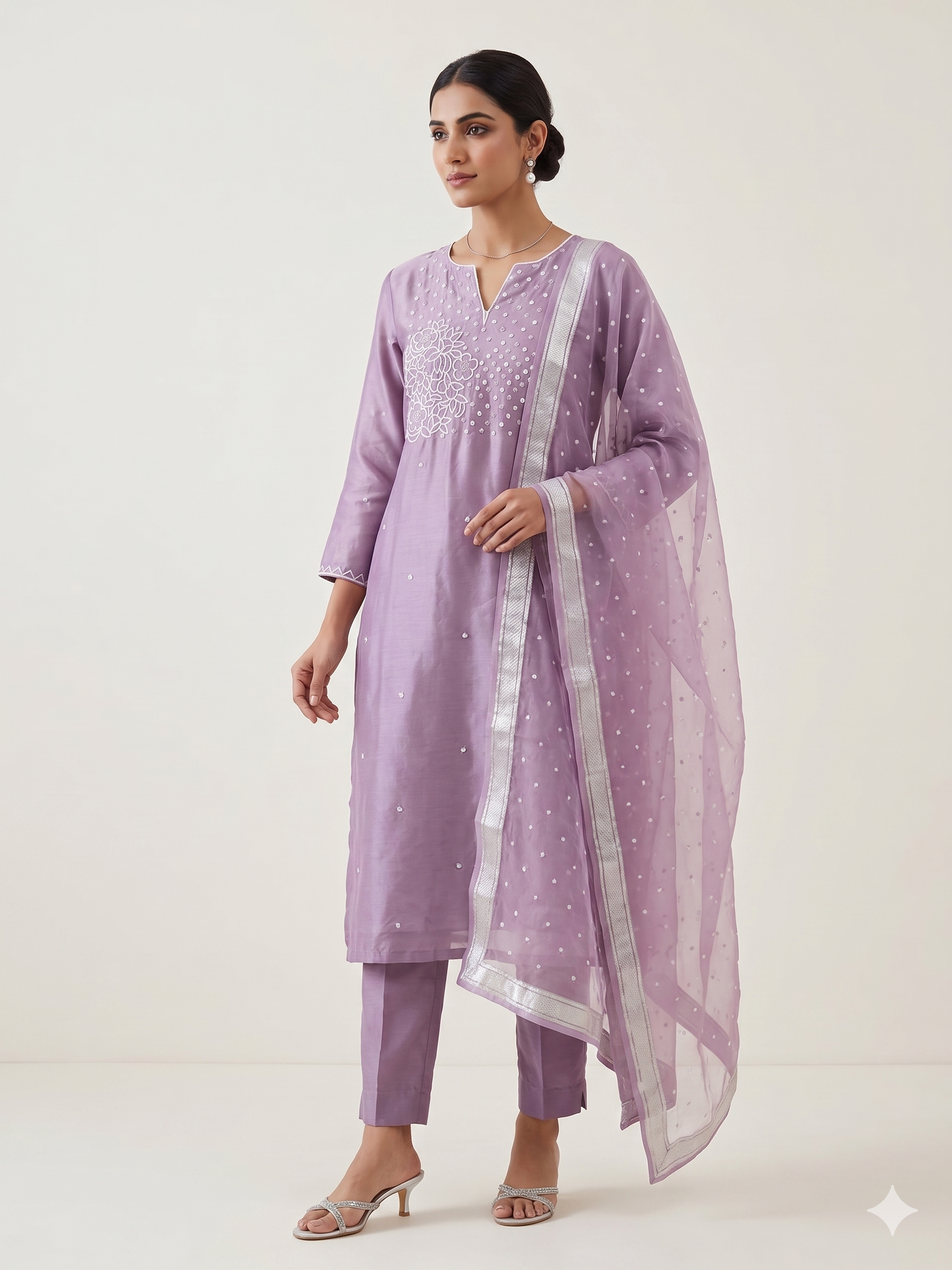 Lilac Silk Chanderi Suit Set Main image